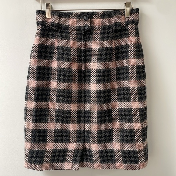 Mondi wool tweed pencil skirt pink gray black belt loops vintage size US4 - Picture 3 of 11